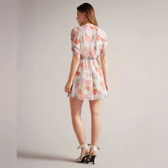 Ted Baker Juleah Ruched Sleeve Detail Mini Dress Natural NWT - Picture 5 of 13